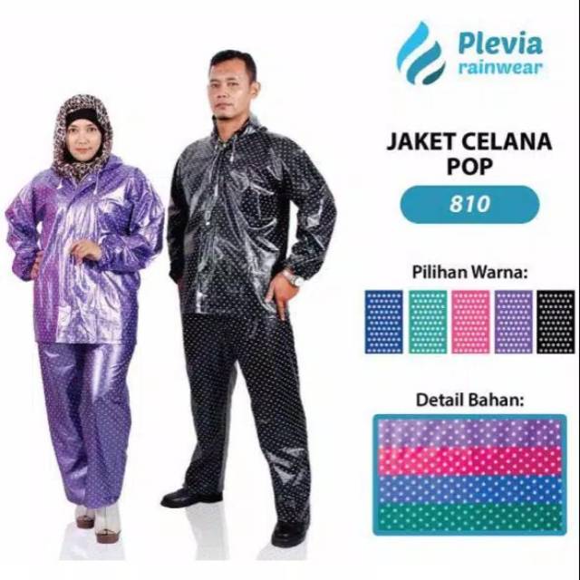 Jas Hujan Pop Plevia 810 / Jas hujan polkadot / Jas hujan setelan pop / jas hujan pria dan wanita