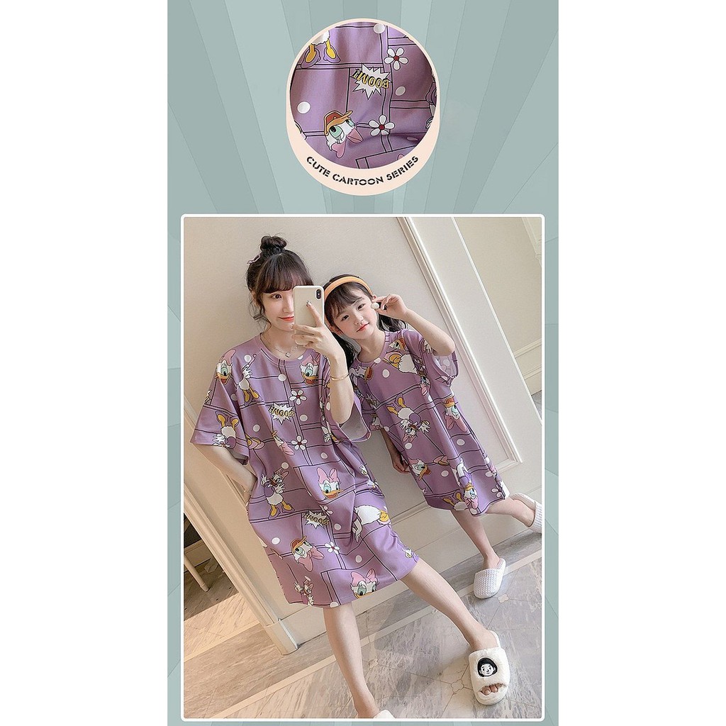 Daster Couple Ibu dan Anak Impor Katun Premium Daisy Ungu Kotak Kotak | Daster Jumbo