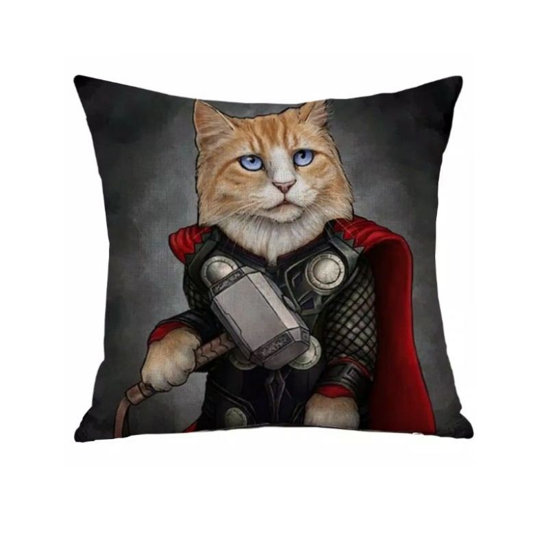 sarung bantal motif kucing super hero cat thor avengers