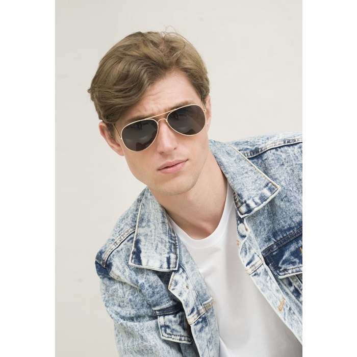Frame Kacamata Sun Glasses Pria Wanita Unisex Aviator Hitam Emas