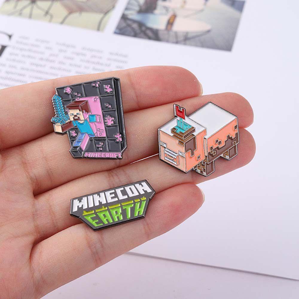 Mxbeauty Game My World Hadiah Lucu Untuk Anak-Anak Puzzle Mainan Perhiasan Aksesoris Batu Bata Karakter Permainan Lencana Pin Bros Pin