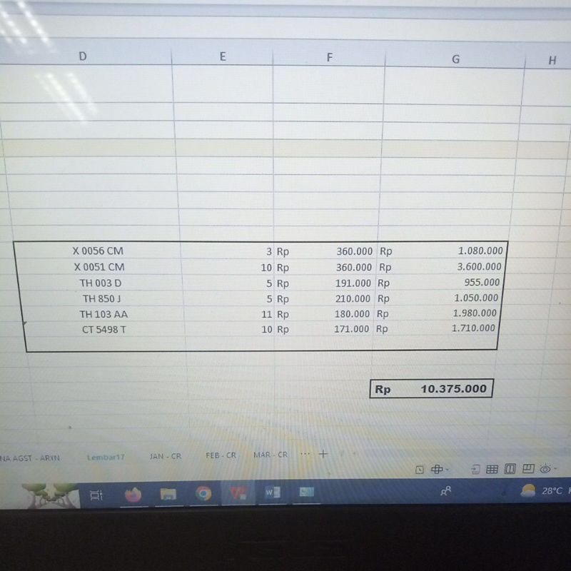 TACO HPL - X 0056 CM : 3LBR + X 0051 CM : 10 LBR + 003 D : 5 LBR + TH 850 J : 5 LBR + TH 103 AA : 11