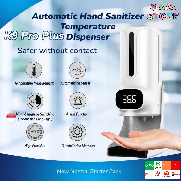 Automatic Hand Sanitizer Dispenser Cair Spray + Stand + Charger + K9 Pro Termometer Tygris