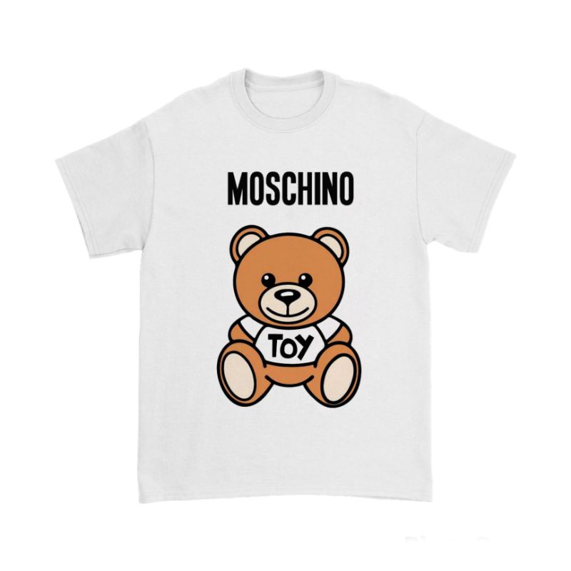KAOS BAJU MOSCHINO | T-SHIRT TEDDY BEAR PREMIUM | KAOS DISTRO PRIA WANITA WHITE OVERSIZE