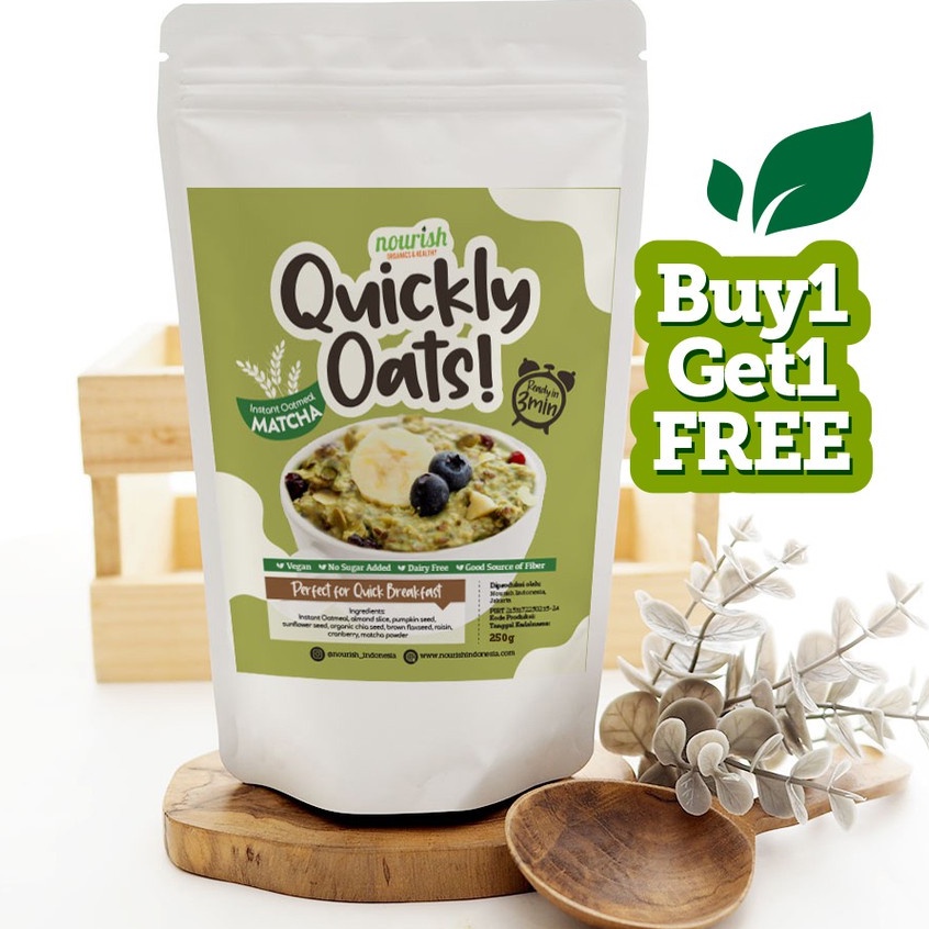 Quickly Oats! Instant Oatmeal Matcha Buy 1 Get 1 Free (250gr x 2pc)