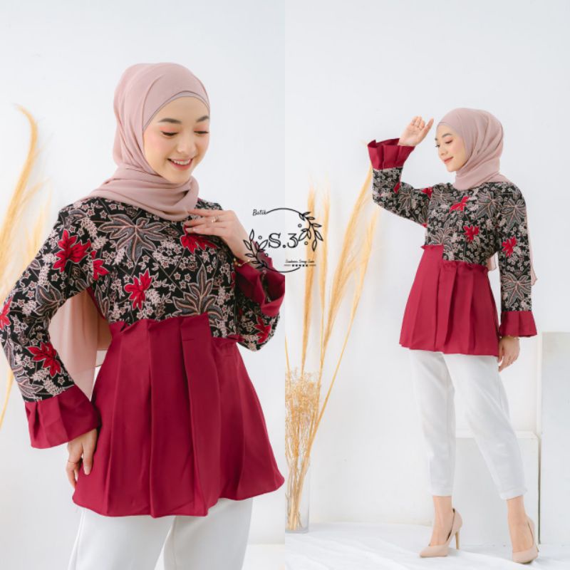 Atasan Batik Wanita / Blus Batik Terbaru / Baju Atasan Wanita Modern / Naura Blouse