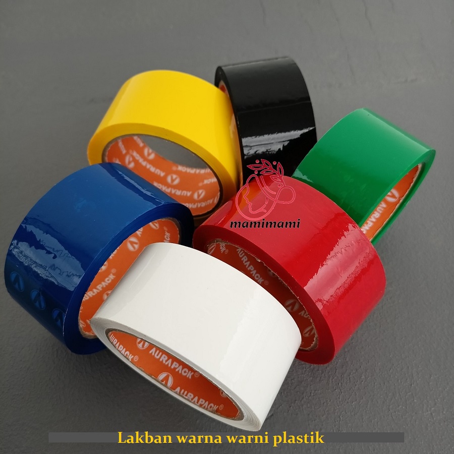 

Lakban Warna Warni Aurapack OPP plastik 2 inch 55Y Hitam Biru HIjau Putih Kuning Merah