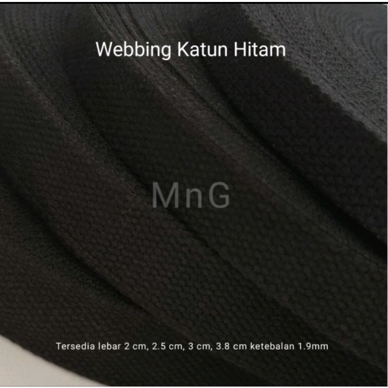 1 Rol Webbing Katun Hitam 2 cm ketebalan 1.9-2mm