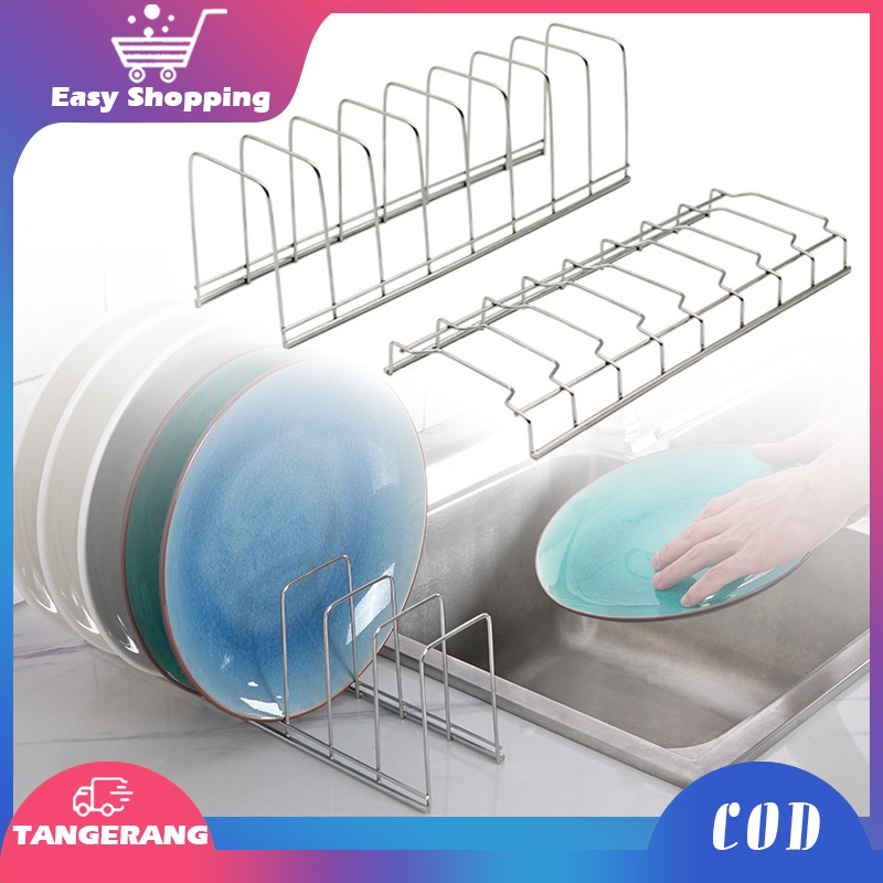 Rak Piring Mangkuk Stainless/Rak Pengering Tutup Panci/Rak Pengeringan Piring Satu Lapis