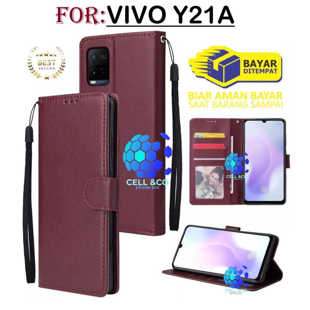 NEW VIVO Y21A CASE FLIP LEATHER WALLET PREMIUM FLIP CASE BUKA TUTUP KESING HP CASING FLIP CASE WALLET VIVO Y21A