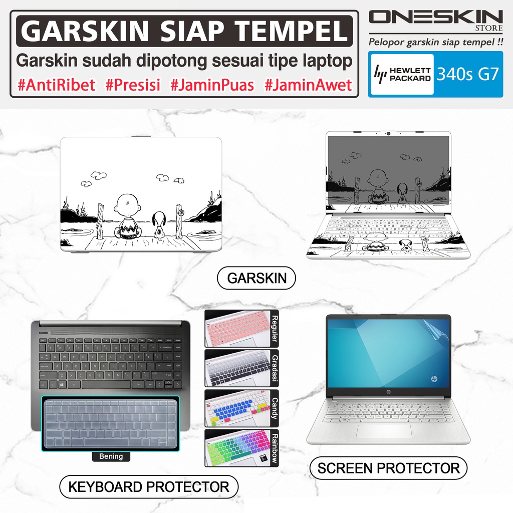 Garskin Sticker Laptop Pelindung Screen Keyboard Protector HP 340S G7 Gambar Full Body Transparan Silikon Bening Warna Glossy Doff