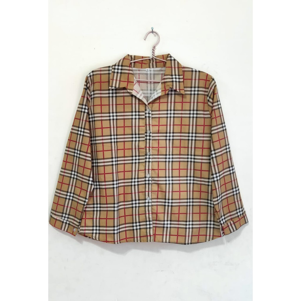 westylis Kemeja Wanita Kotak / Kemeja Burbery Wanita Lengan Panjang 2W / Size L Fit XL /Kemeja Pesta-HEM COKSU XL