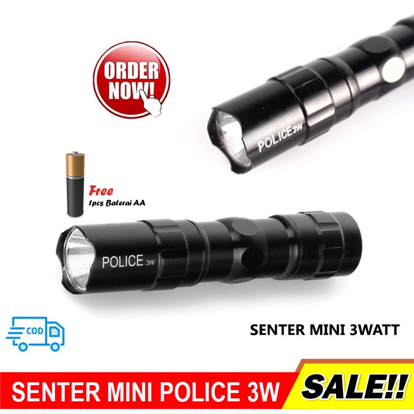 COD - Senter POLICE Mini LED Mini - Senter Lampu Emergency - Senter SWAT/ Senter Paling Terang