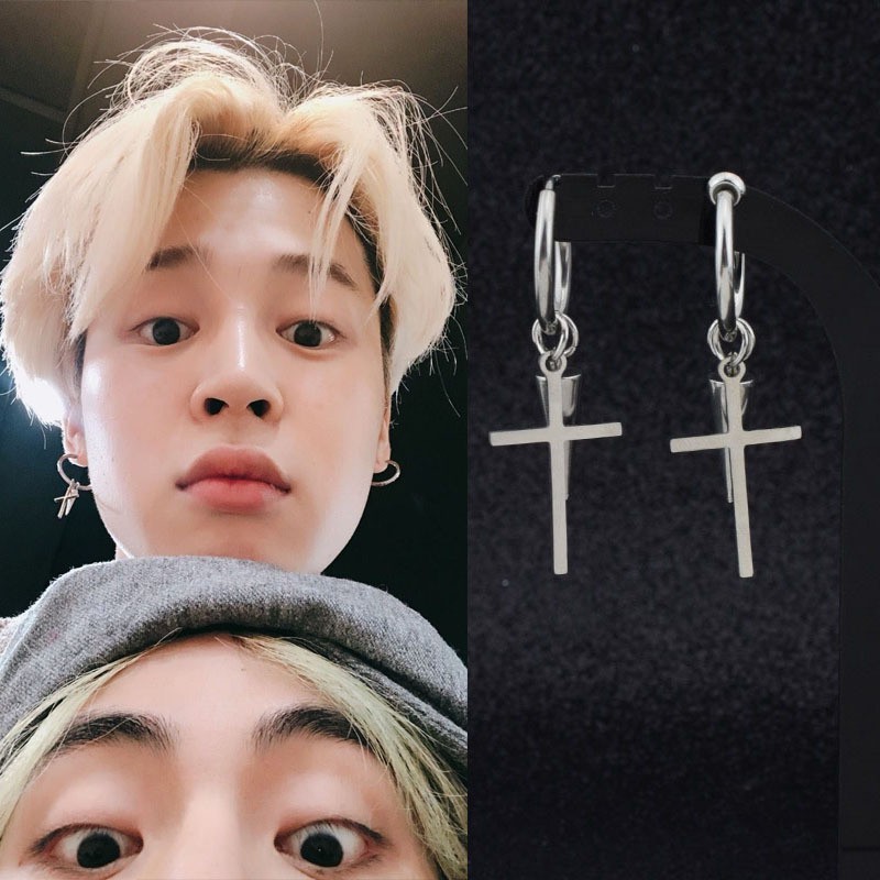 1pc Anting Tusuk Model KPOP BTS V JIMIN Cross Cone Fashion untuk Wanita