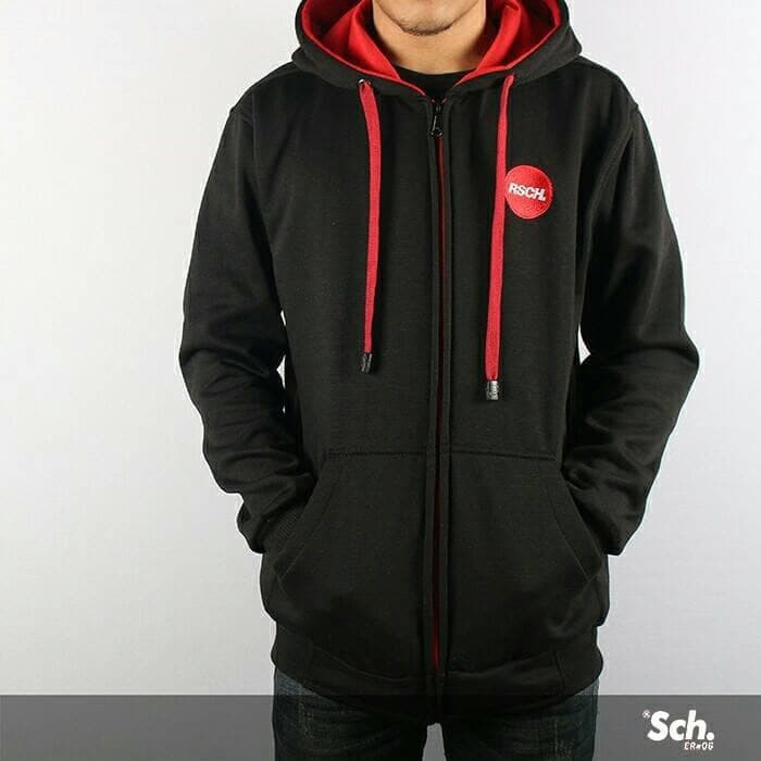 TURUN HARGA ! Jaket Distro Pria Zipper Hoodie RSCH Premium Murah - Jaket Rsch - Jaket Hoodie-SCH HITAM LOGO MERAH