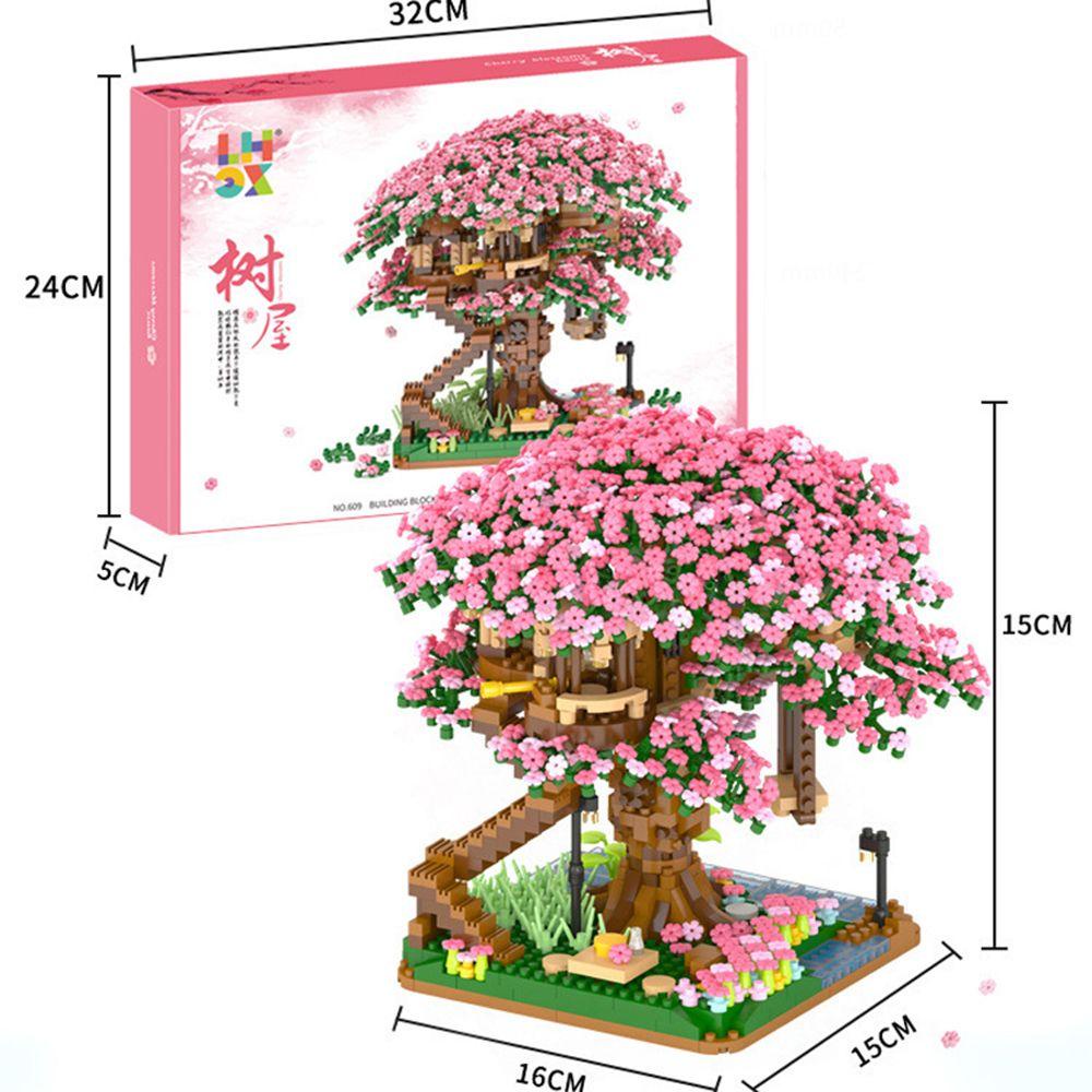 NEEDWAY Blok Rumah Pohon Sakura Dekompresi Puzzle Intelijen Jepang Edukasi Dini Mainan Anak Laki-Laki Hadiah DIY Majelis Build-bricks Set Model Bunga Sakura