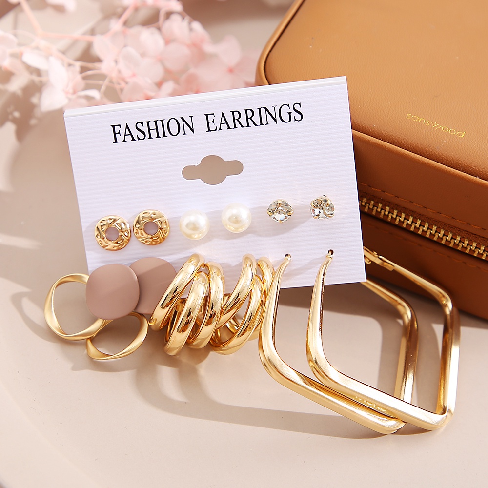 Set Anting Stud Kristal Mutiara Warna Emas Untuk Wanita