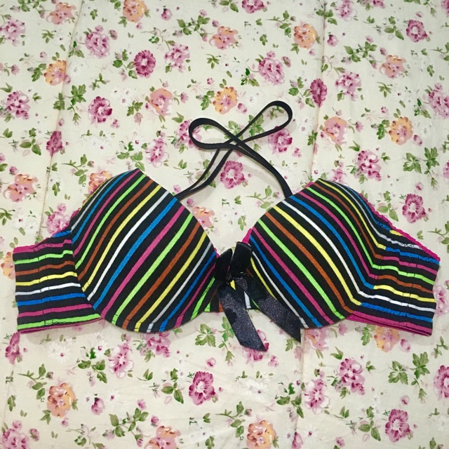 Rainbow Stripe Push Up Bra Fashion BH Wanita