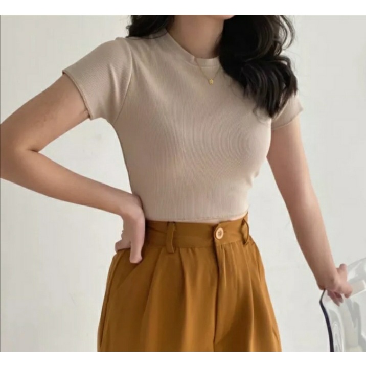 KAOS KERAH TINGGI LENGAN PENDEK WANITA/KAOS TURTLENECK PENDEK WANITA