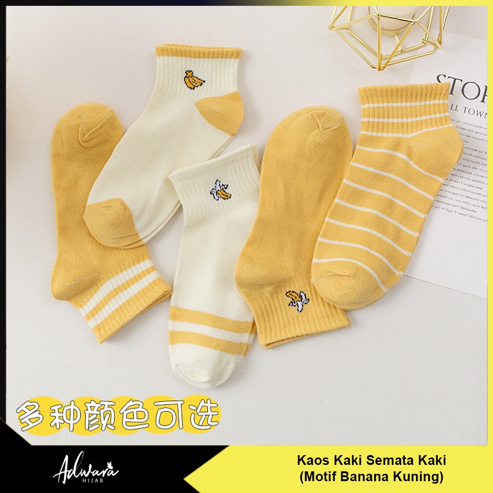 Kaos Kaki Semata Kaki Wanita Motif Pisang / Kaos Kaki Pendek Ankle Banana Korea Style