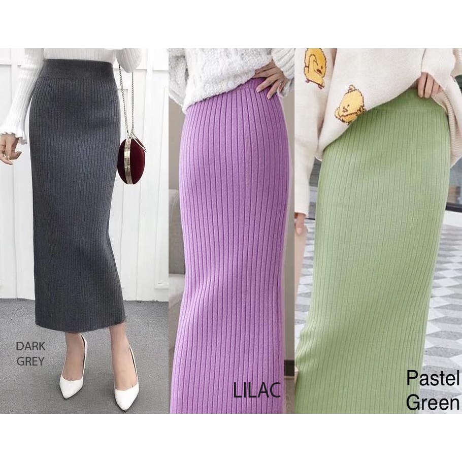 (R80) Rok Rib rajut midi skirt 80 cm