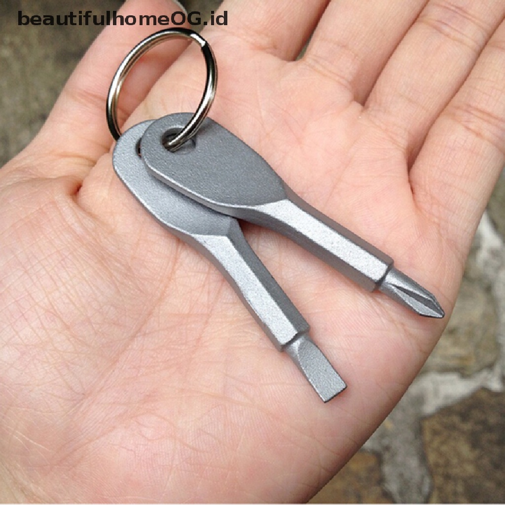 / Beautifulhomeog.id / 2 Pcs / Set Gantungan Kunci / Obeng Saku EDC Multifungsi Bahan Stainless Steel Untuk Outdoor