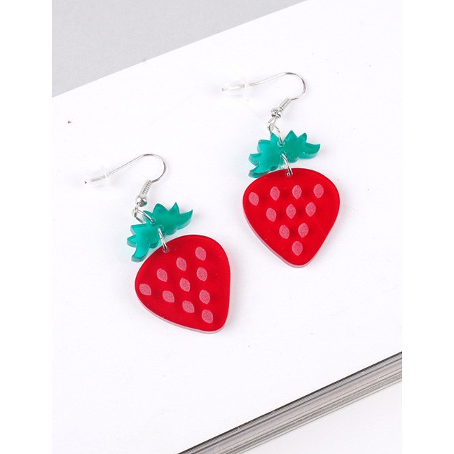 LRC Anting Gantung Fashion Red Strawberry Shape Design Simple Earrings