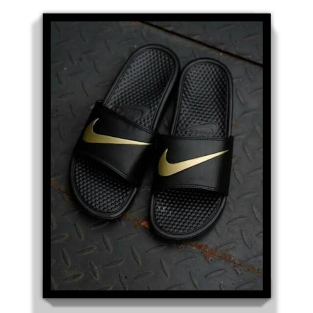 nike benassi gold swoosh