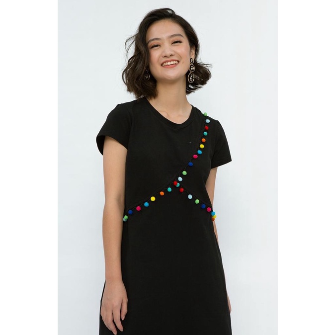 DRESS MINI MINIMAL MAYLA TRIM DRESS JET BLACK DRESS WANITA