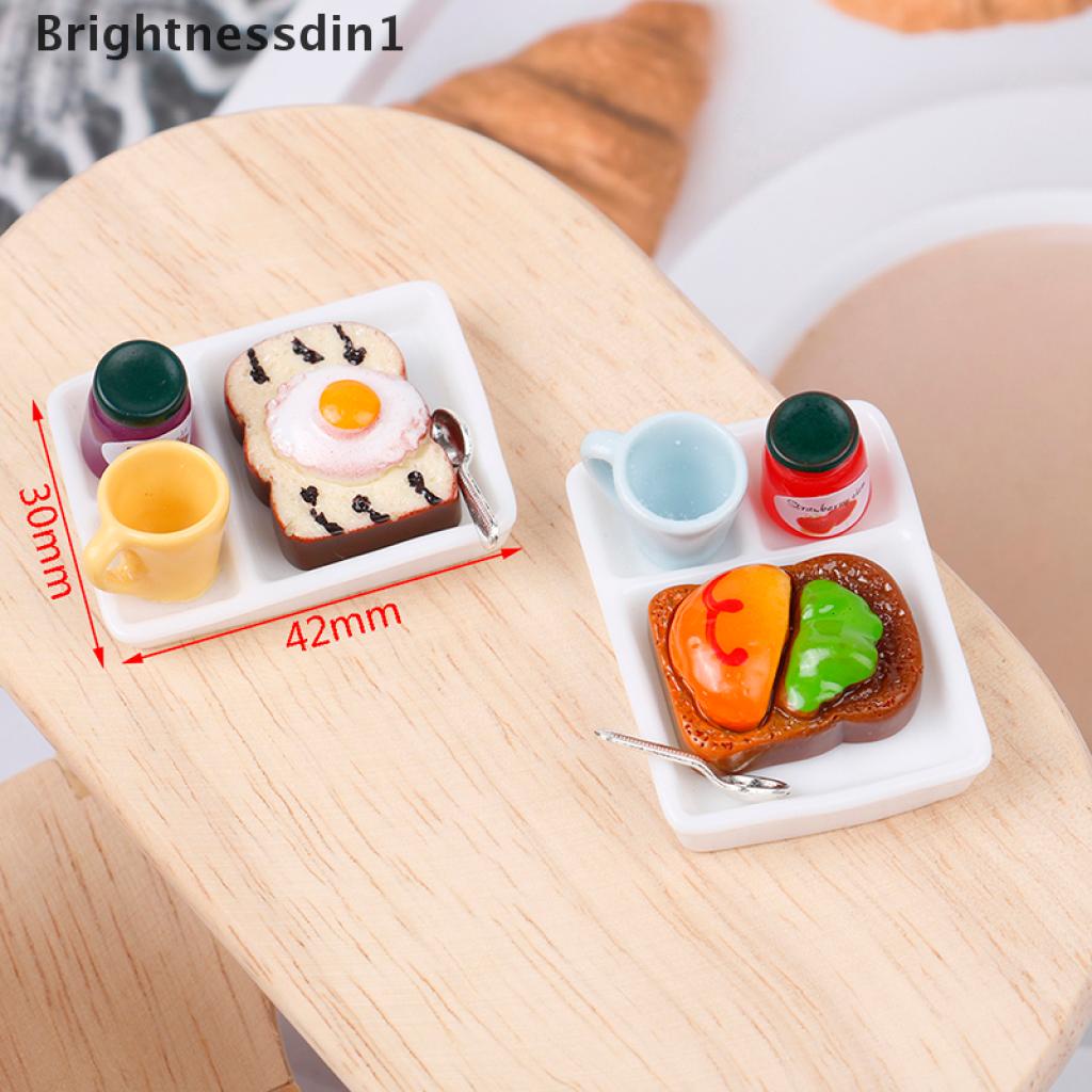 (Brightnessdin1) Miniatur Piring Selai / Roti / Sendok / Gelas Untuk Aksesoris Dapur Rumah Boneka