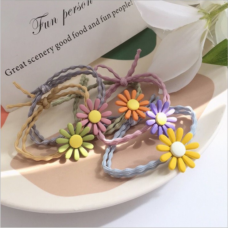 【Checkout RP100】Ikat Rambut Korea Elastis Untuk Wanita Daisy Bunga Segar Kecil Aksesoris-Won