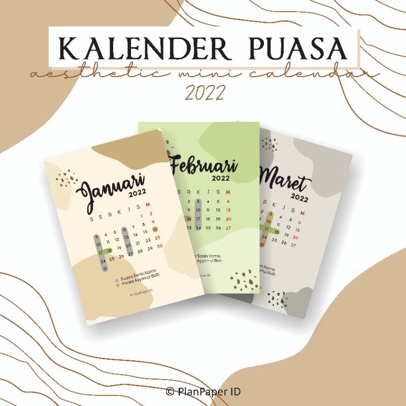 [PPID] Kalender Puasa 2022 + penyangga stand kayu Aesthetic Mini Calendar Bujo Planner Hampers Souve