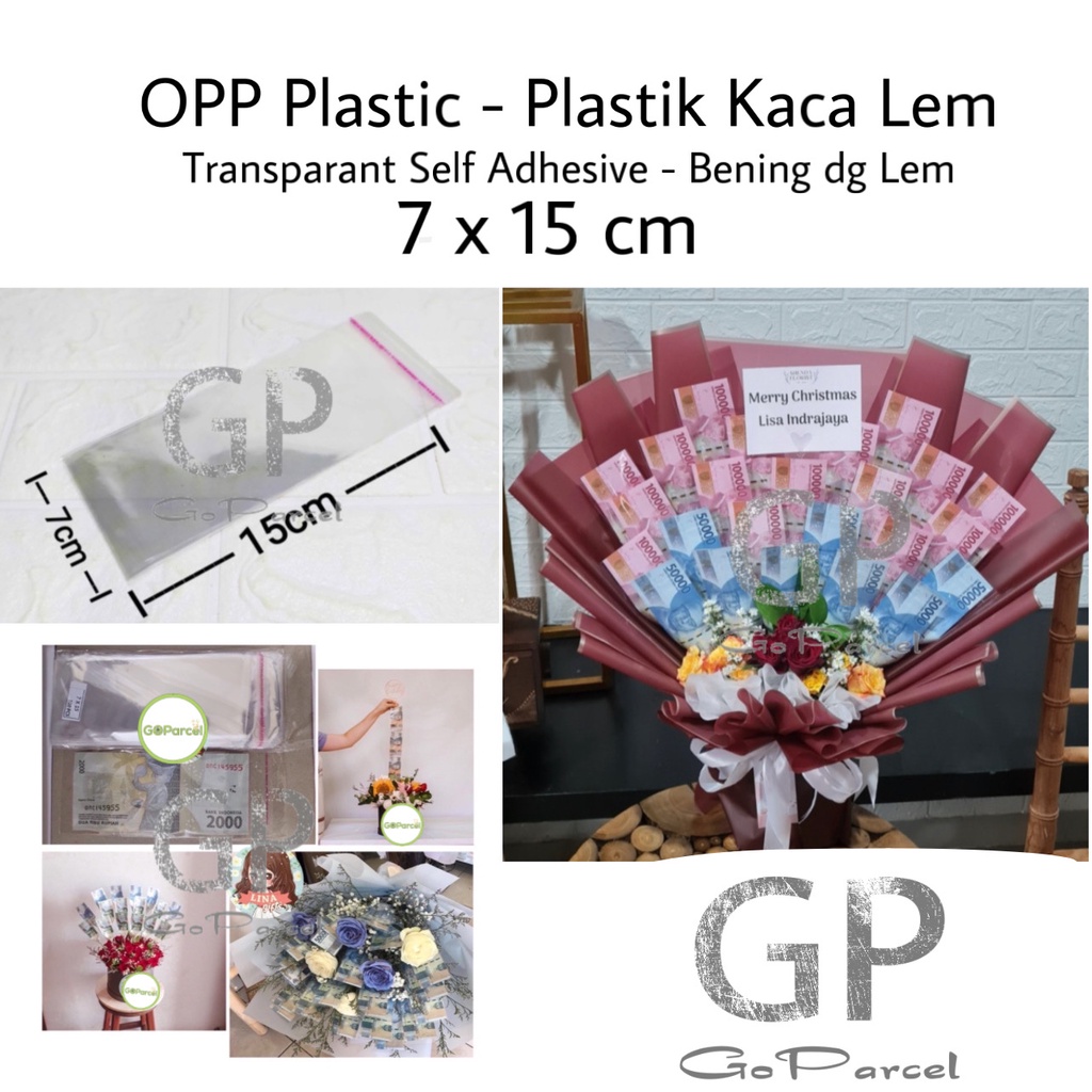 ( Pak 100 Lembar ) PLASTIK OPP LEM 7x15  BUNGKUS PELINDUNG UANG UNTUK KARANGAN BUKET UANG/ MONEY BOUQUET - PLASTIC OPP LEM