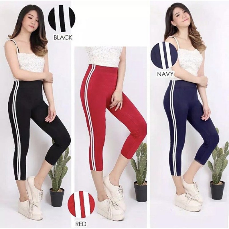 Legging 7per8 List Putih Legging Import 788 Celana Legging Wanita | Legging Jumbo | Legging Tebal