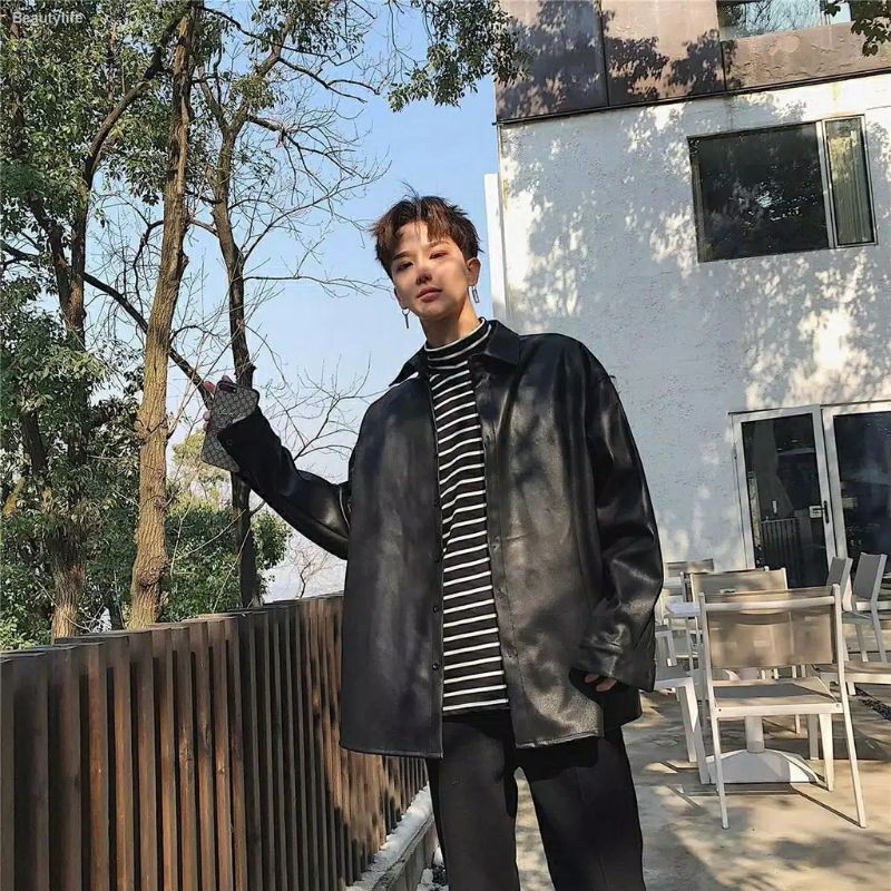 Jaket kulit pria wanita oversize