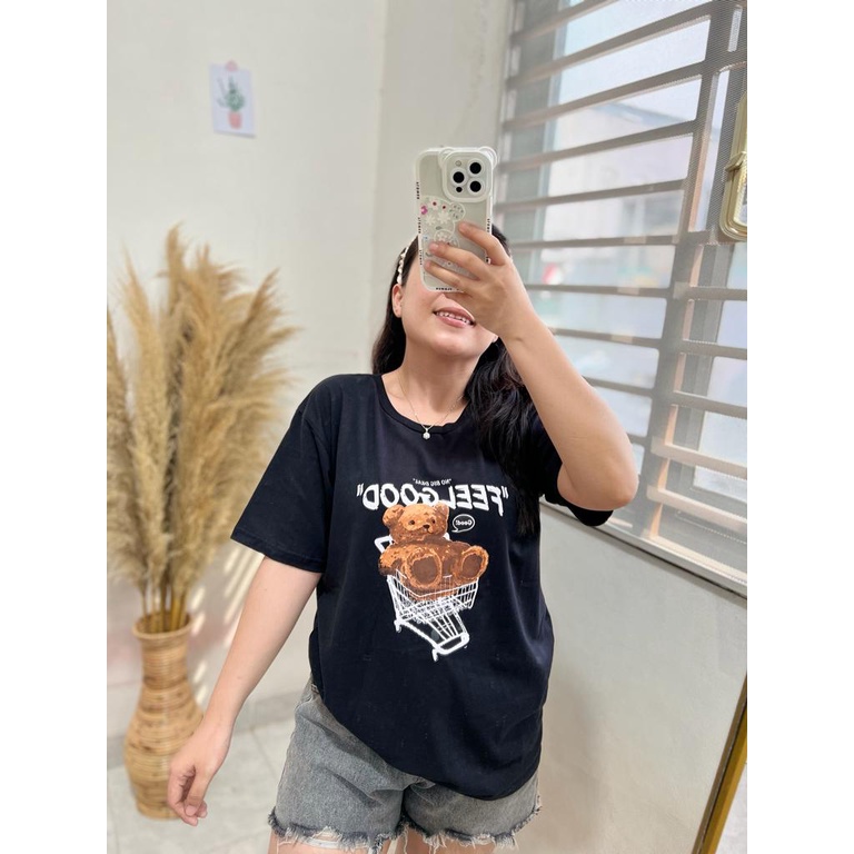 KAOS KERANJANG BEAR | BAJU TUMBLR TEE SHIRT OVERSIZE DUSTY ROSE BLUE HITAM BEIGE | TUMBLR TEE | KOREA STYLE | FEEL GOOD ROSE