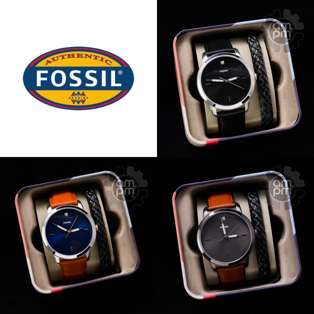 SET JAM TANGAN FOSSIL MAN THE MINIMALIST CARBON SERIES LEATHER
