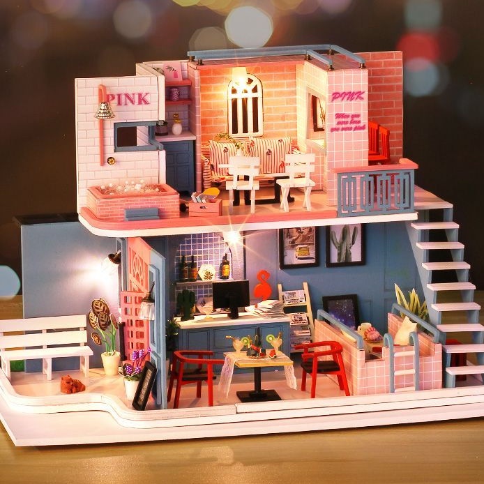 Diy miniatur dollhouse Pink Cafe /rumah boneka miniatur Pink Cafe