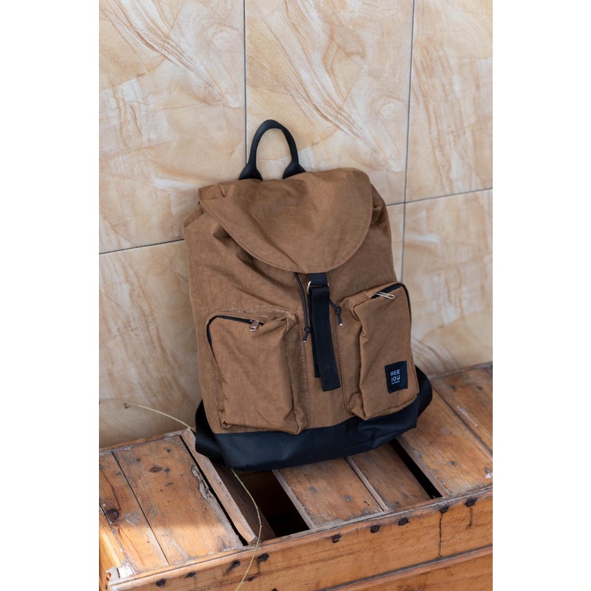 TAS RANSEL GENDONG VINTAGE LAPTOP KULIAH GAYA KOREA KANVAS HEEJOU RAVEN MOCCA