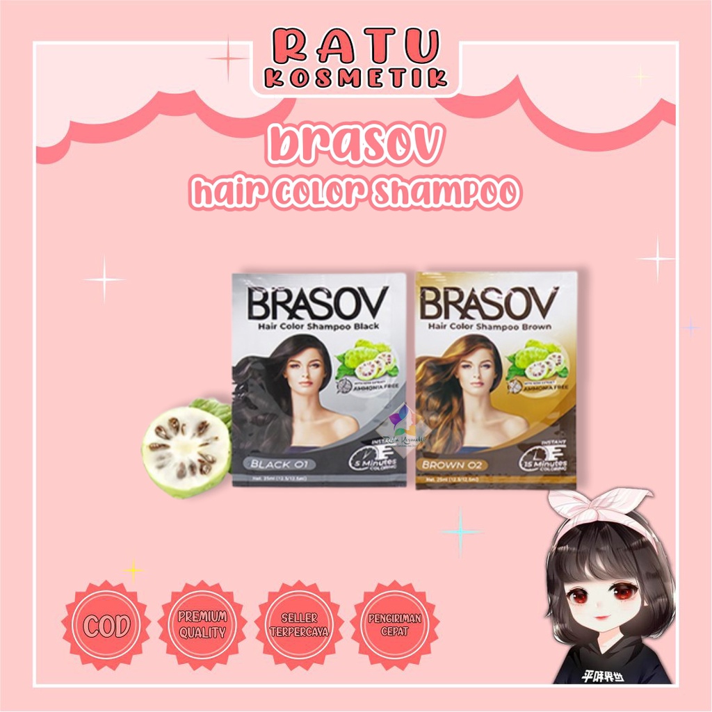 ❤ RATU ❤ Brasov Hair Color Shampoo | Shampo Pewarna Rambut Extra Nino 25ml | Warna Hitam Coklat