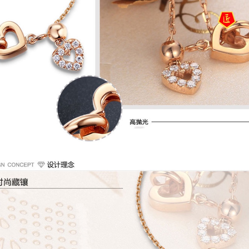 [Ready Stock]18K Rose Gold Diamond Heart-Shaped Bracelet