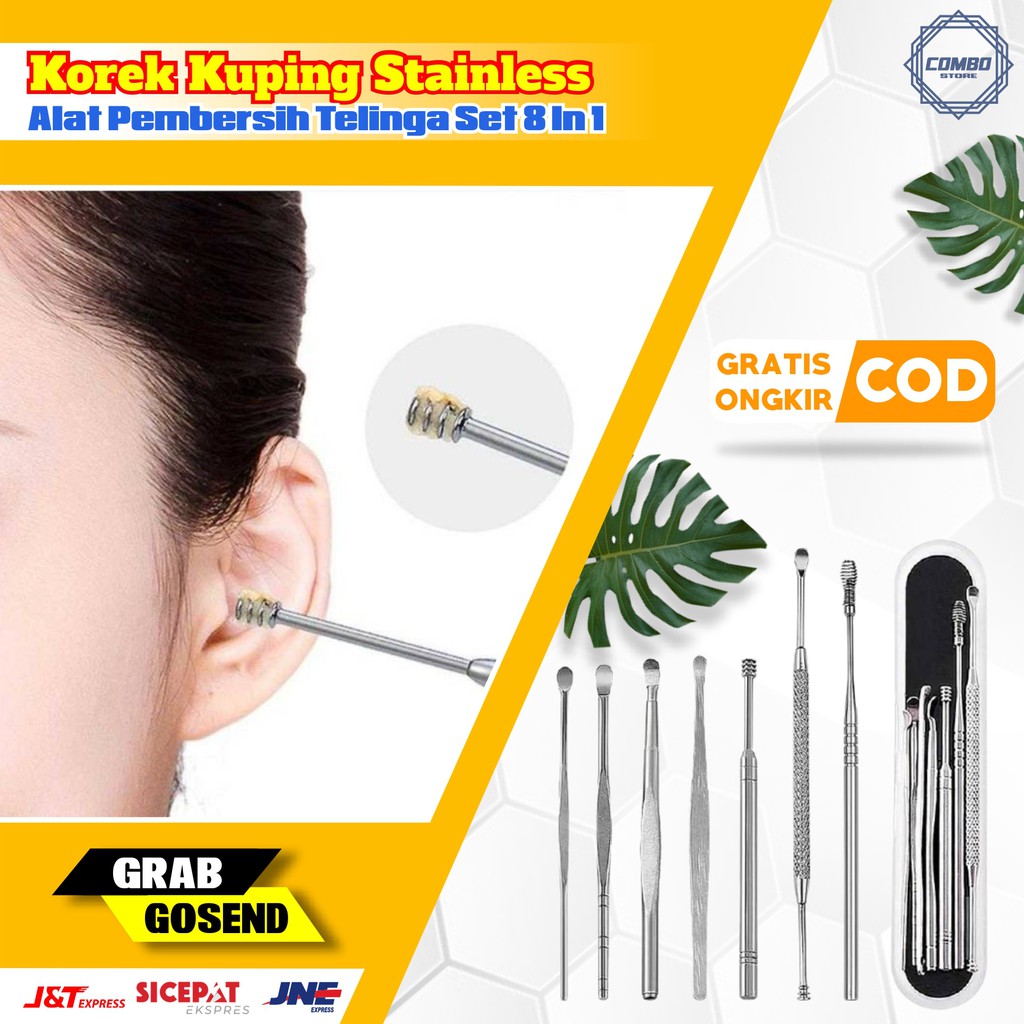 Alat Pembersih Telinga Korek Kuping Stainless Earpick Cleaner Ear Wax Picker 8 Pcs