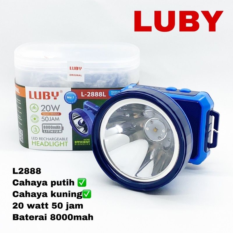 Senter Kepala L-2888 Luby 20 Watt Headlamp Original 8000mah Bisa Di Cas Tahan 50 Jam