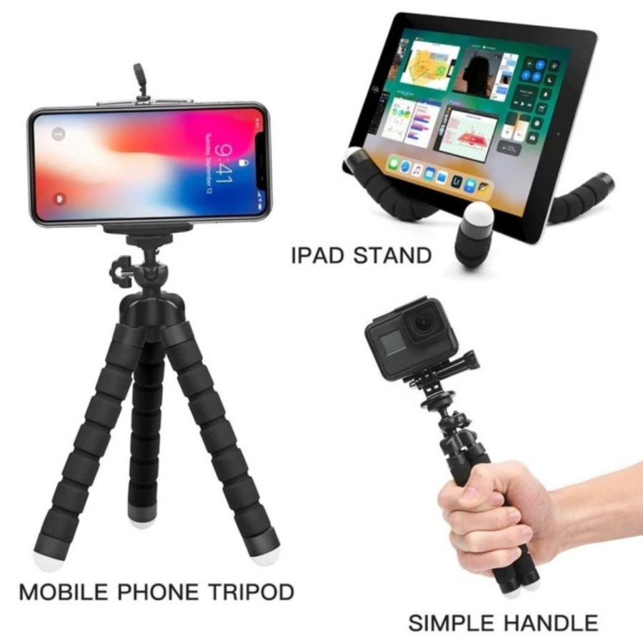 Tripod Spider Mini + Holder U Universal Octopus Stand Holder HP Flexible Tripod Monopod Tongsis Kamera Selfie Smartphone
