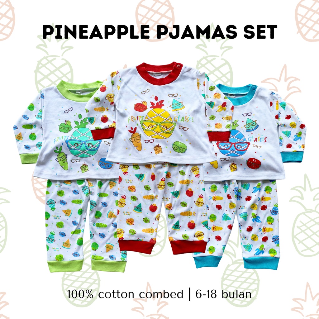 baju tidur anak laki laki balita 1-2 tahun piyama PINEAPPLE set cewek