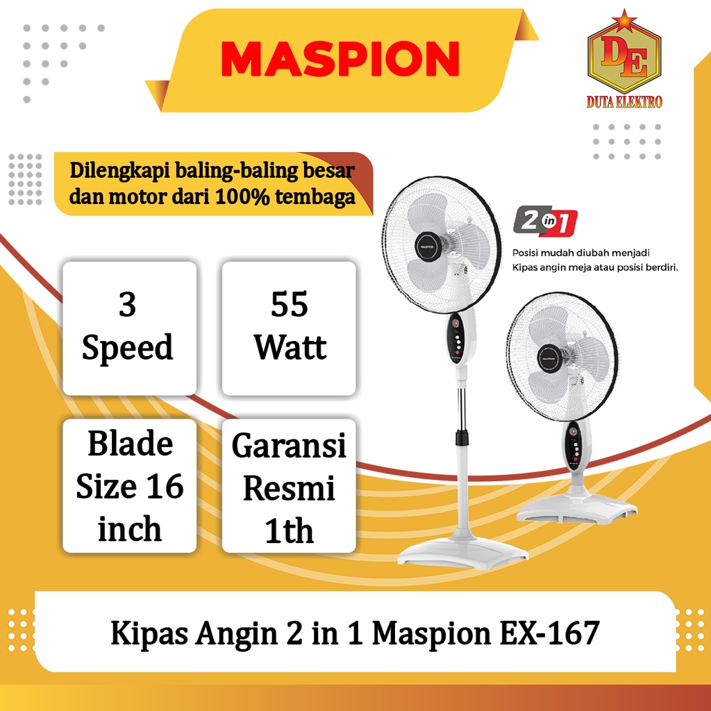 Kipas Angin 2 in 1 Maspion EX 167 Tegak Duduk