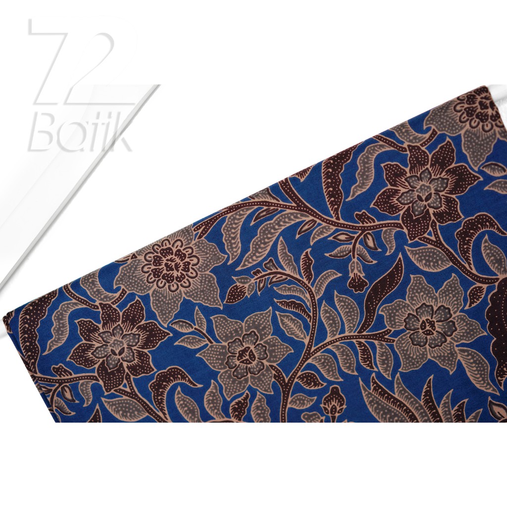 KAIN BATIK PREMIUM Bahan Katun Motif Kembang Sekar Warna Biru 723337 Cap 72 Jarik Jarit Samping Kebat Panjang Batik Katun Modern Premium Bahan Seragam Batik Pernikahan Kantor Keluarga Murah Kamen Jadi Batik Bali Lembaran