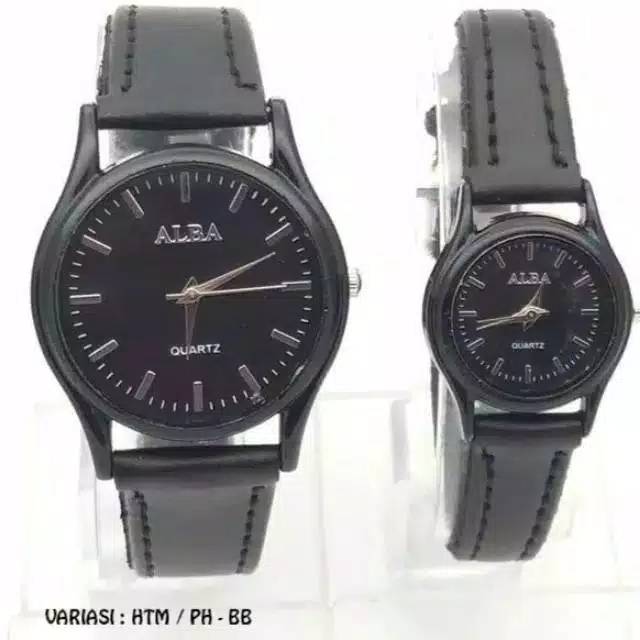 Cod Bayar Tujuan Jam Tangan Pria / Wanita Couple Alba Kulit Balok Case Black