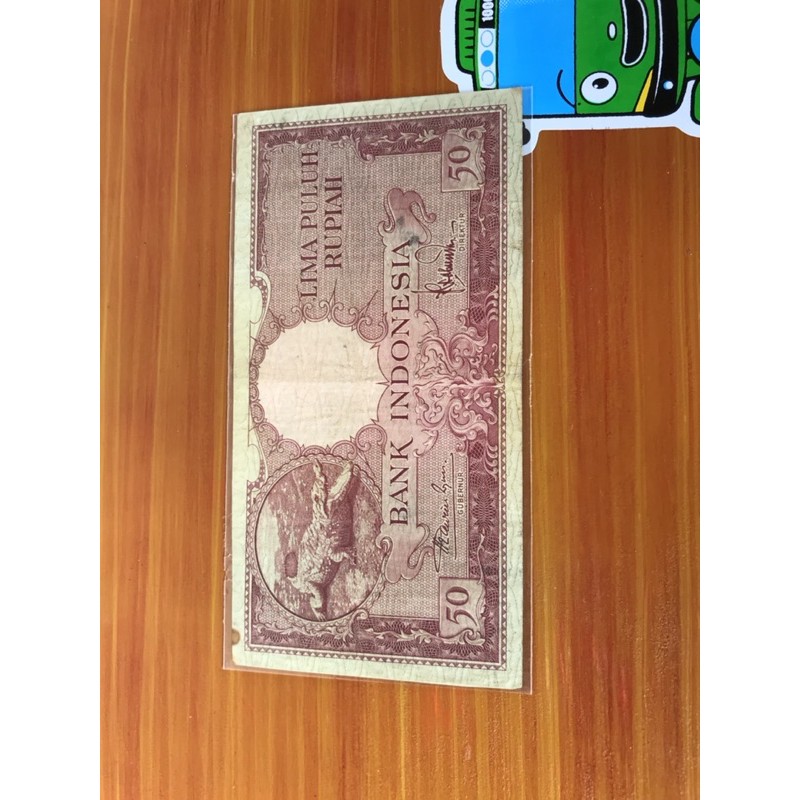 Uang Kuno 50 Rupiah Seri Hewan Buaya 1957 AXF Detail