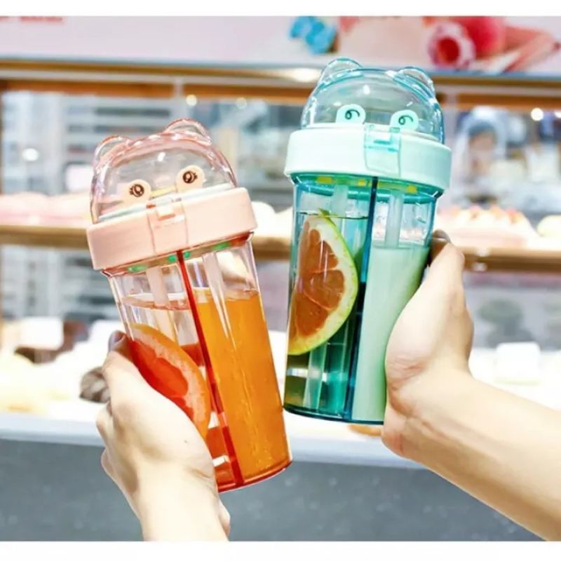 BOTOl mINUM/tempat minum duet anak 2in1+stiker couple bottle 420ml kado unik